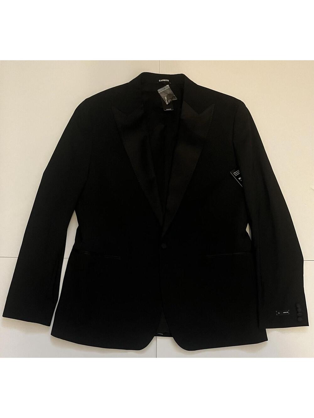 Express Men's Black Tuxedo Blazer 46L Extra Slim Fit Satin Peak Lapel Jacket